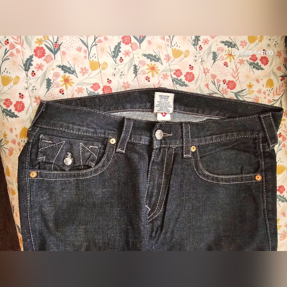 True Religion Section Straight Seat Dark Denim Jeans 34x33 - Picture 4 of 6